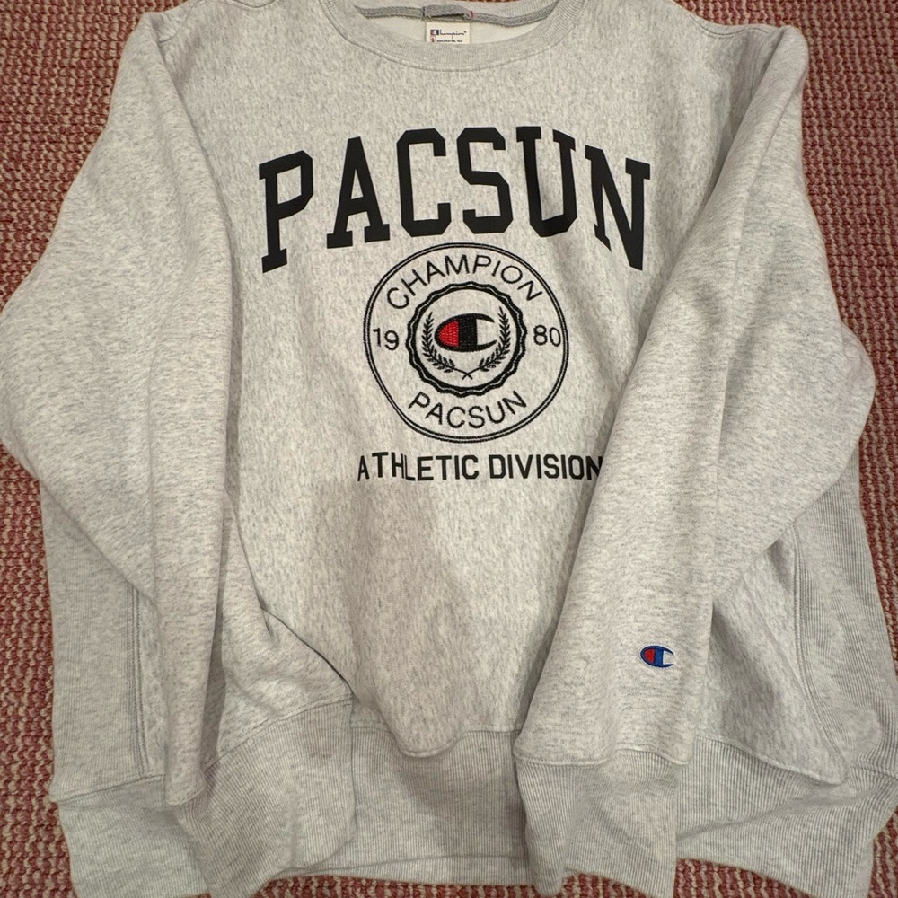 Champion Gray and Red Knit Champion Sweatshirt